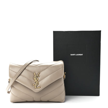 Saint Laurent Calfskin Y Quilted Monogram Toy Loulou Crossbody Bag Latte 13 of 13
