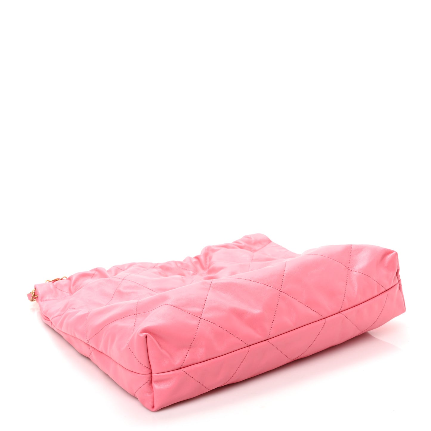 Shiny Calfskin Quilted Chanel 22 Drawstring Bag Pink