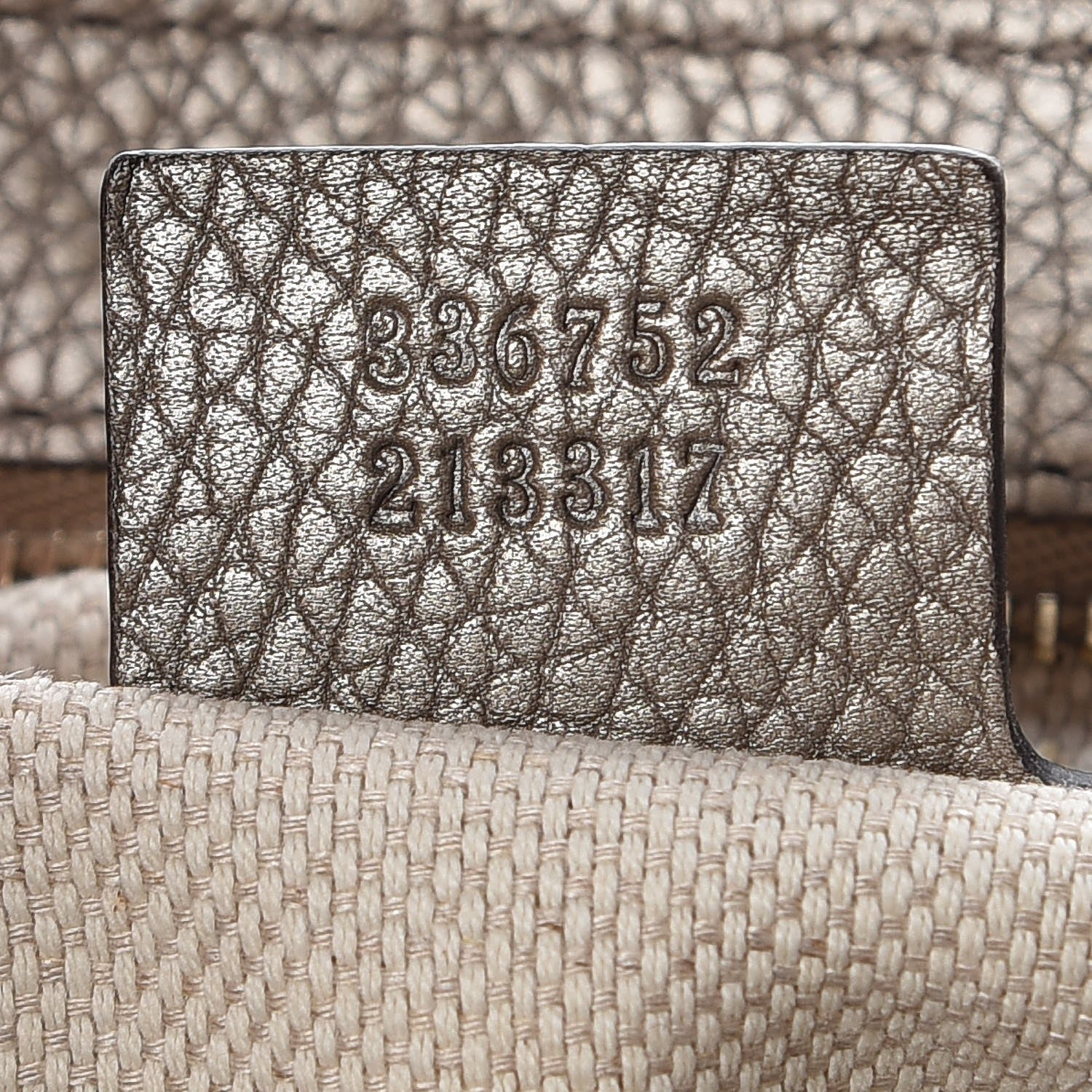 Gucci Metallic Pebbled Calfskin Medium Soho Flap Crossbody Golden Beige 7 of 7