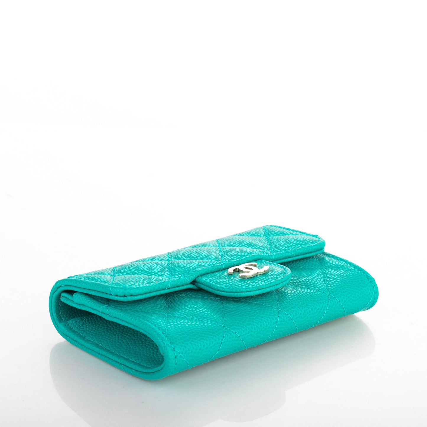 Caviar Quilted Flap Card Holder Turquoise