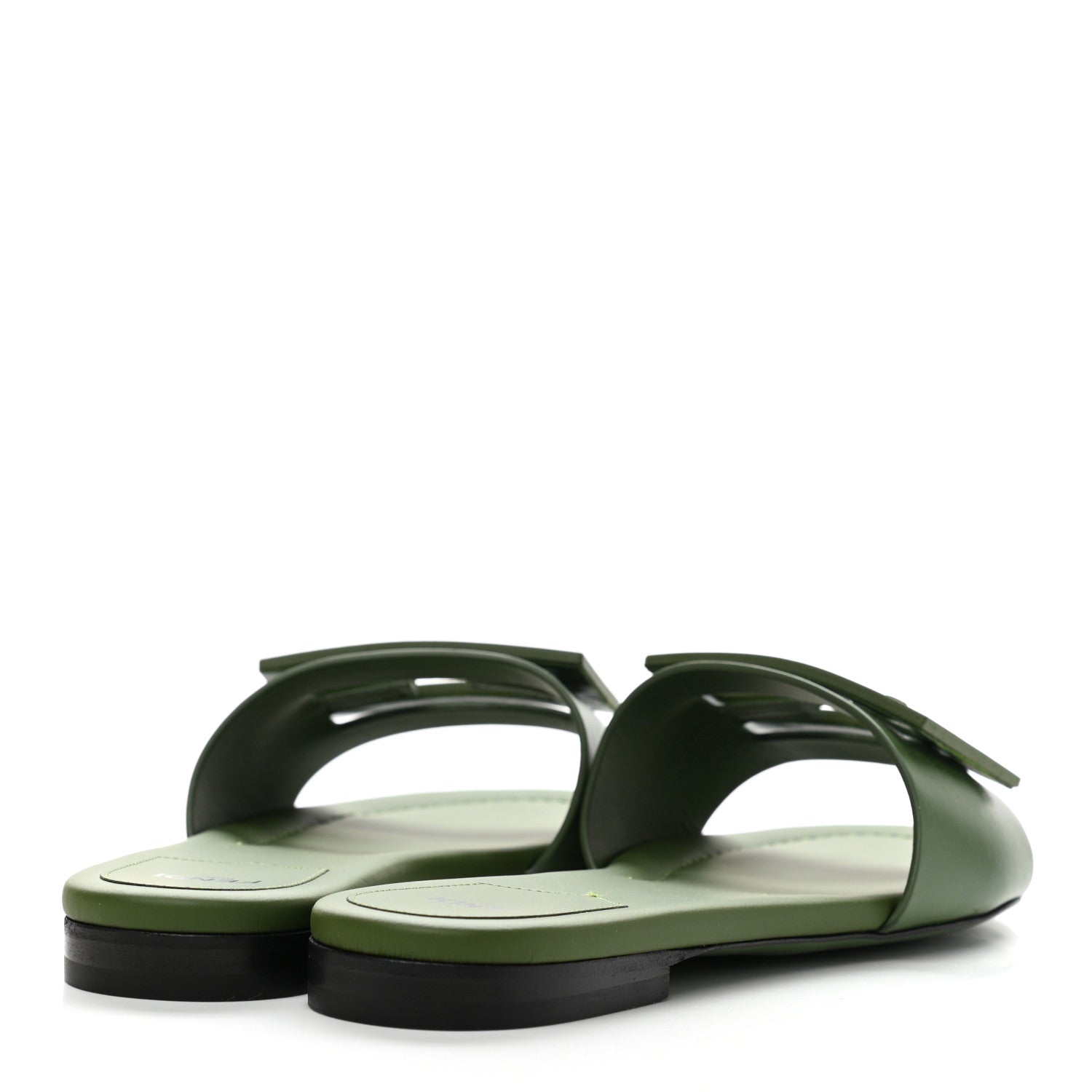 Fendi Vitello Cuoio Baguette Flat Slide Sandals 37.5 Verde 4 of 8