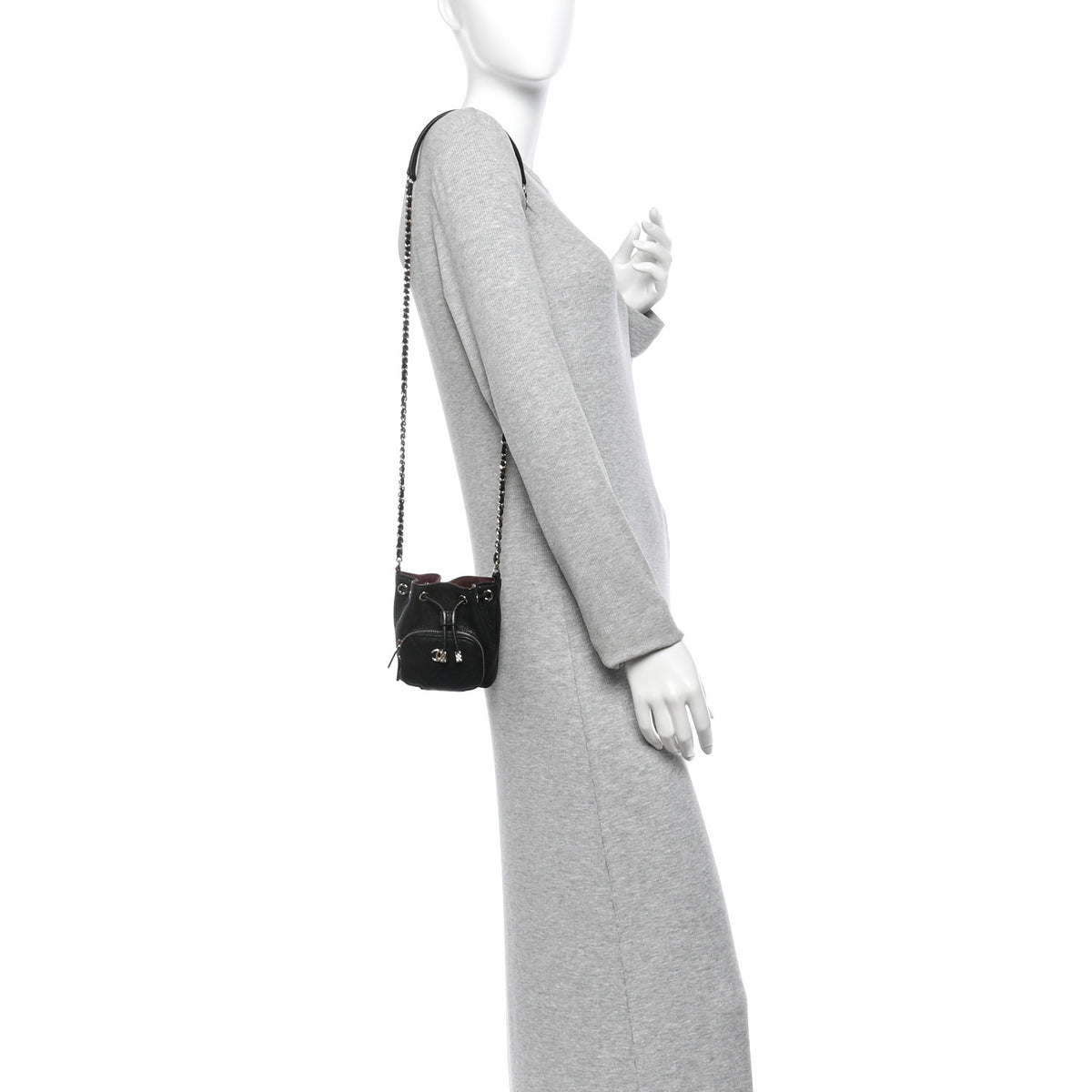 Caviar Quilted Mini CC Pocket Bucket Bag Black