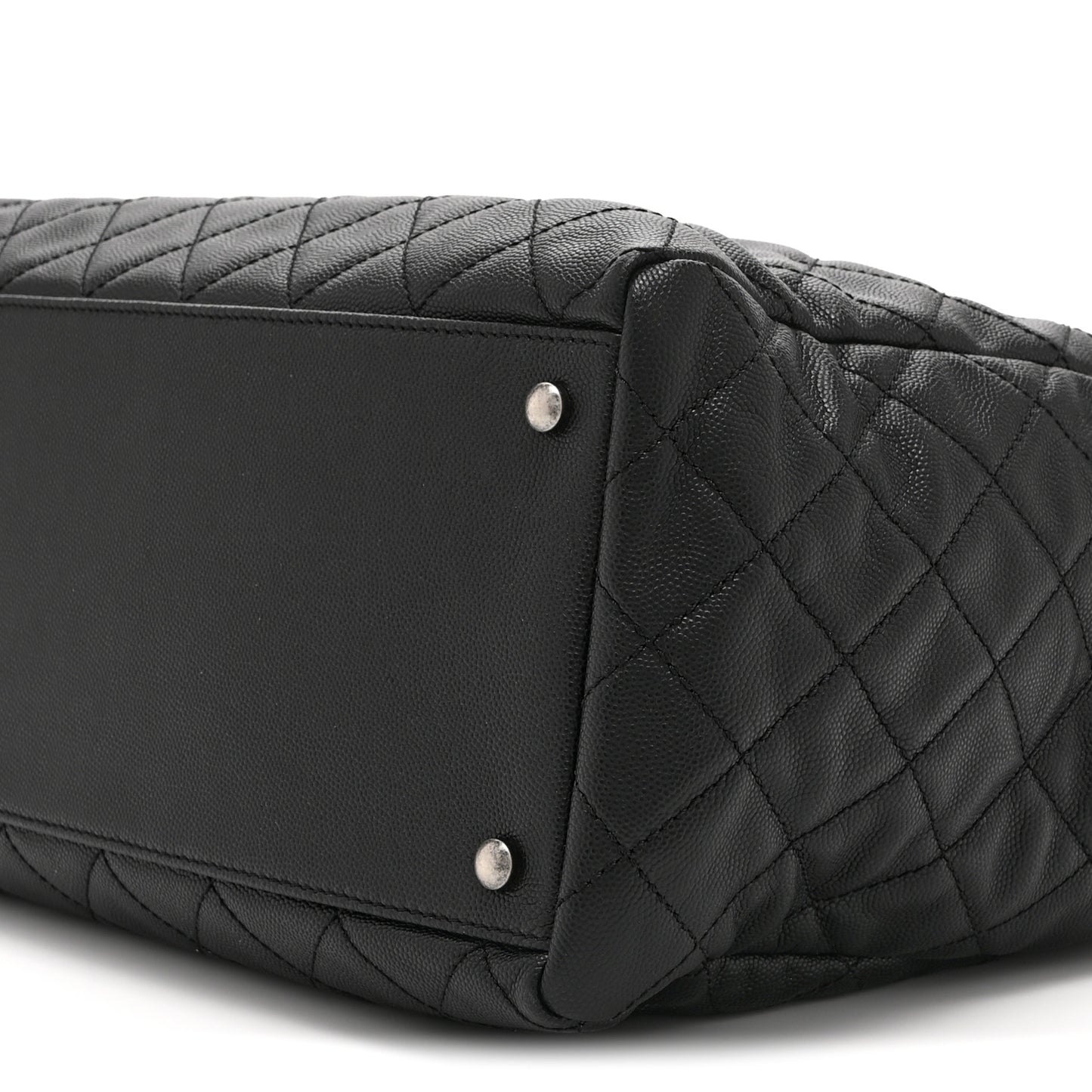 Caviar Quilted Large Coco Handle Shopping Tote Black