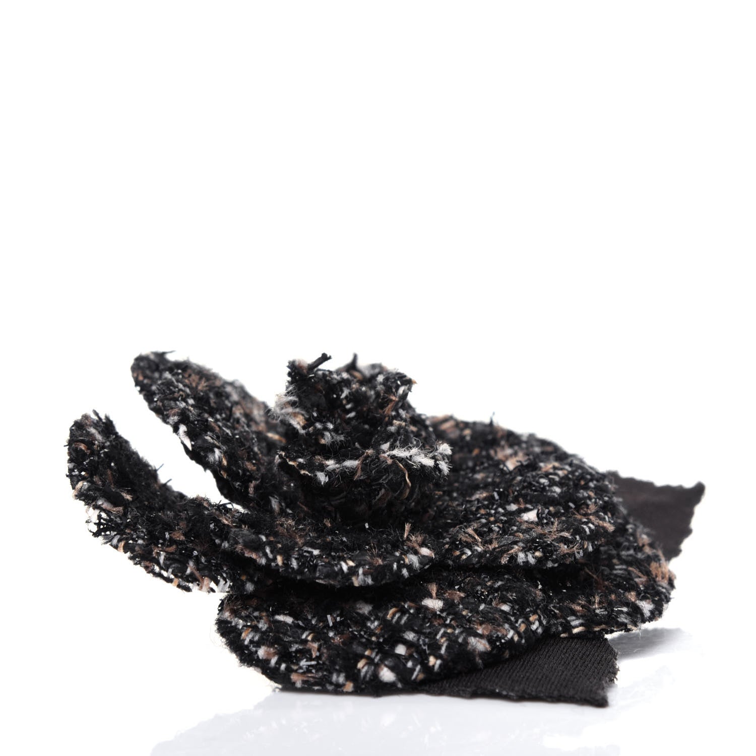 Chanel Tweed Camellia CC Pin Brooch Brown Black 3 of 5
