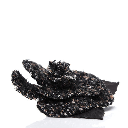 Chanel Tweed Camellia CC Pin Brooch Brown Black 3 of 5