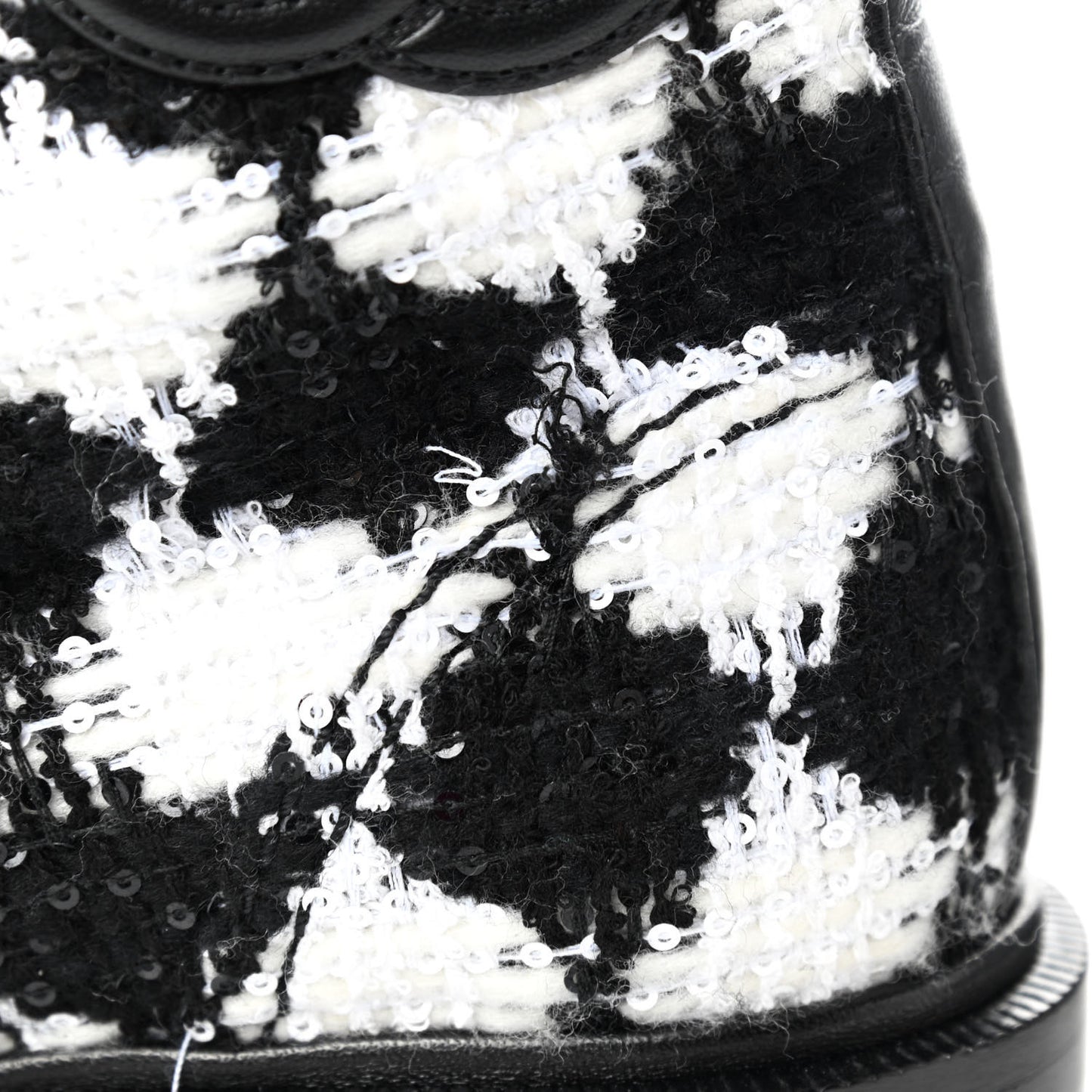 Tweed Grosgrain Pearl Combat Short Boots 37 White Black