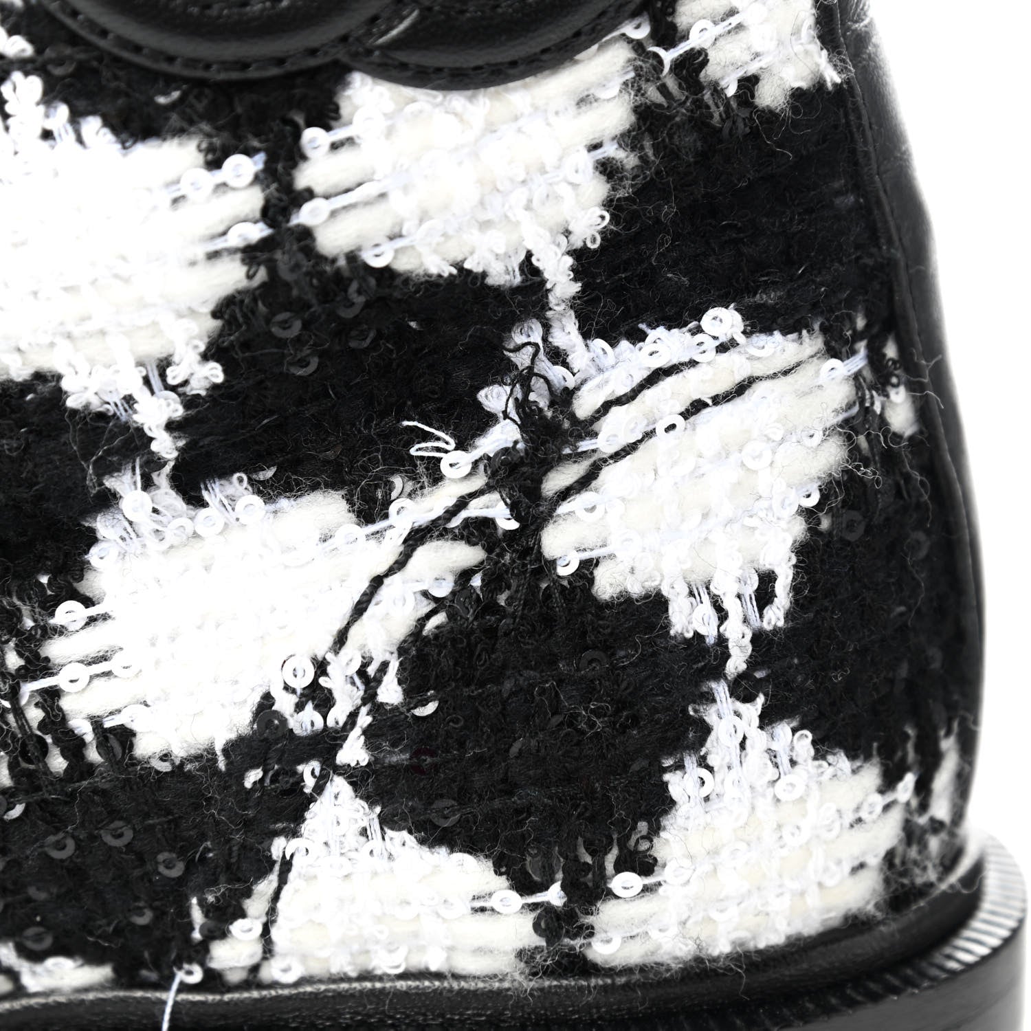 Chanel Tweed Grosgrain Pearl Combat Short Boots 37 White Black 9 of 11