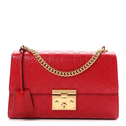 Gucci Guccissima Medium Padlock Shoulder Bag Hibiscus Red 1 of 10