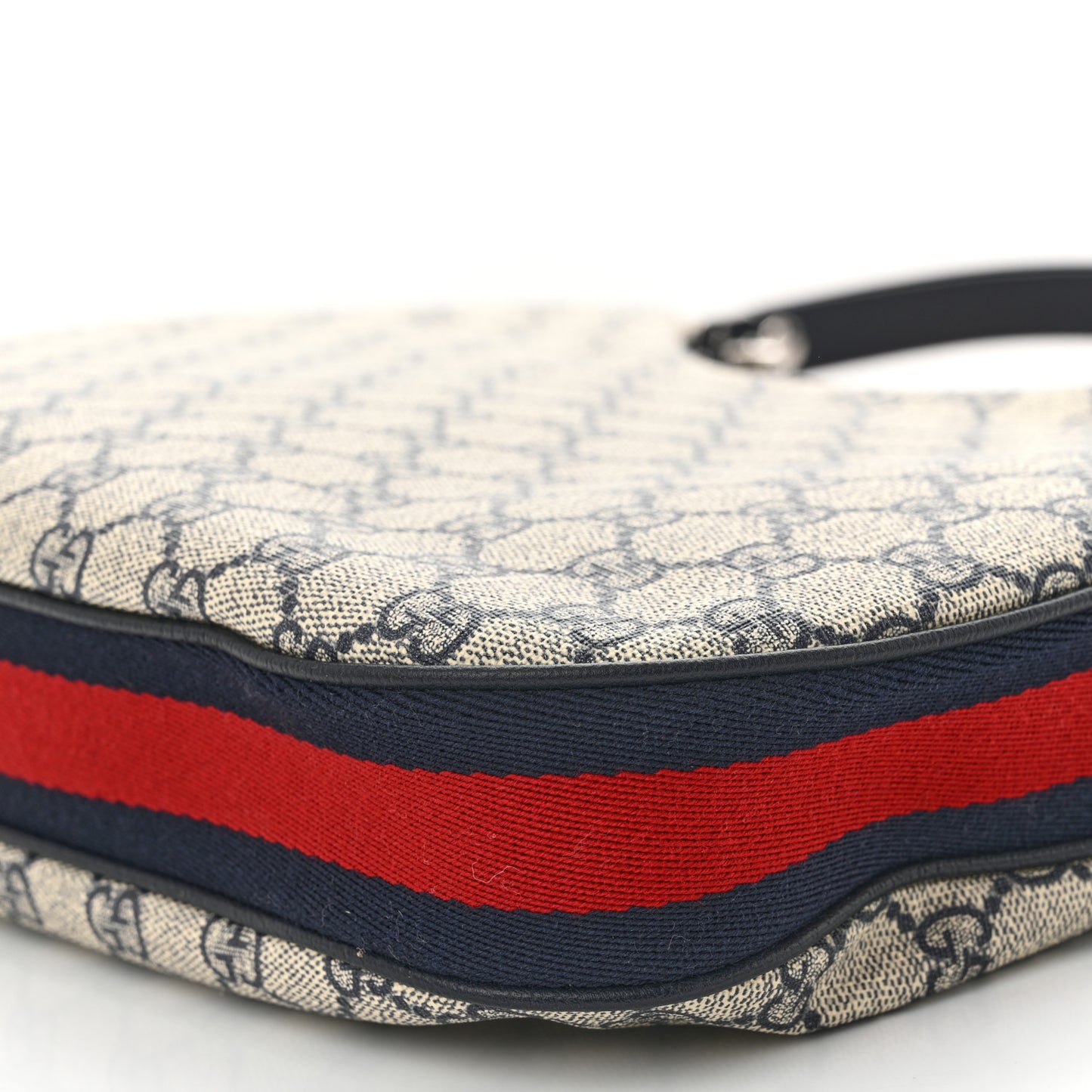 GG Supreme Monogram Textured Calfskin Web Large Attache Shoulder Bag Beige Blue