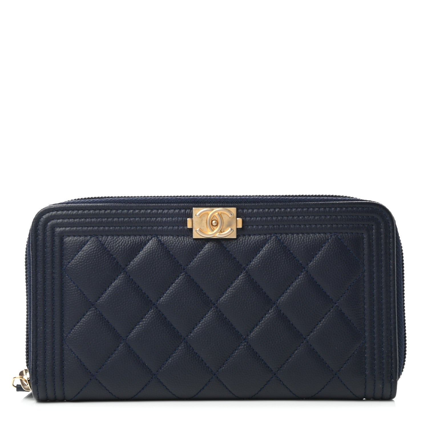 Chanel Caviar Quilted Boy Long Zip Around Wallet Navy 1 of 9