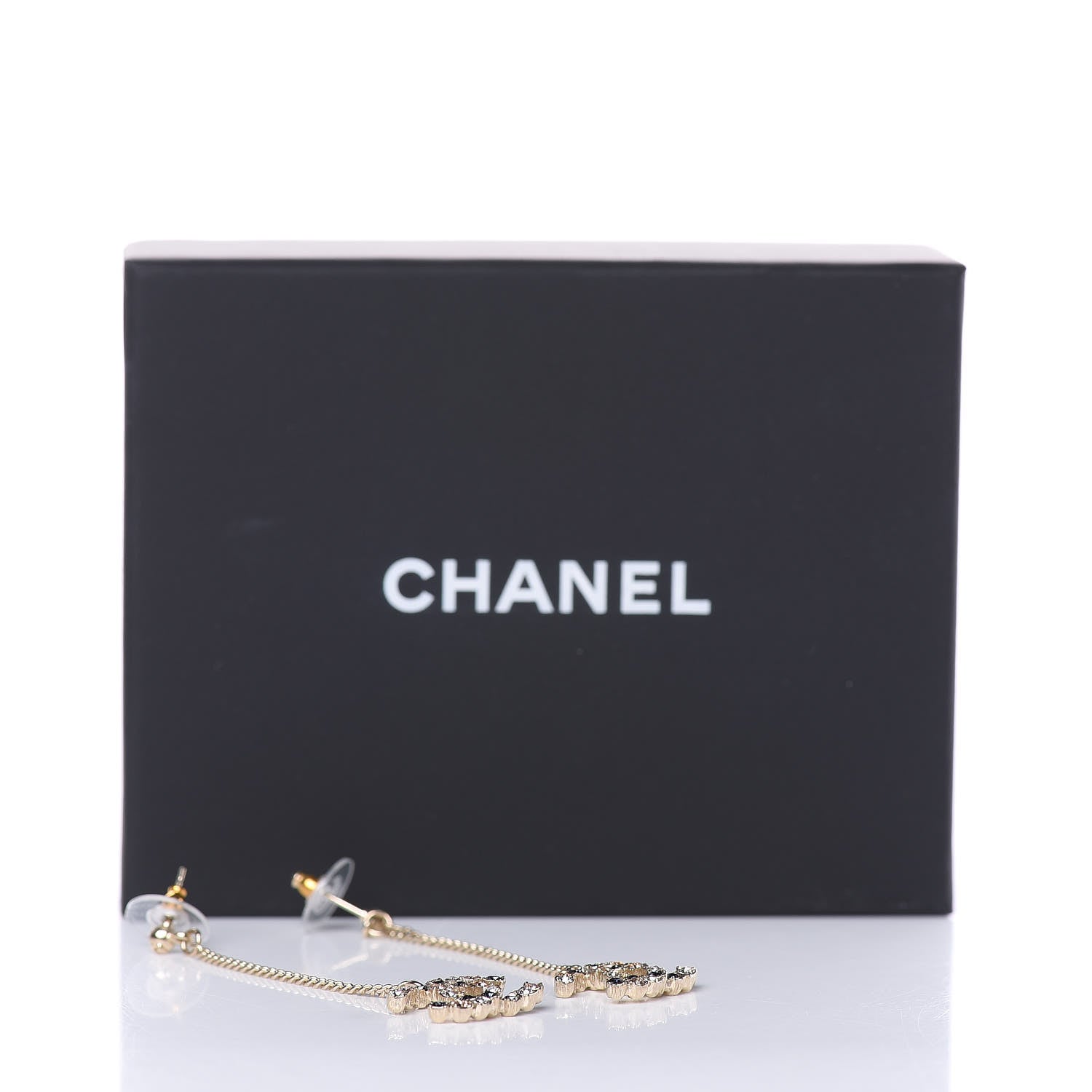 Chanel Crystal CC Drop Earrings Pink Grey Gold 4 of 4