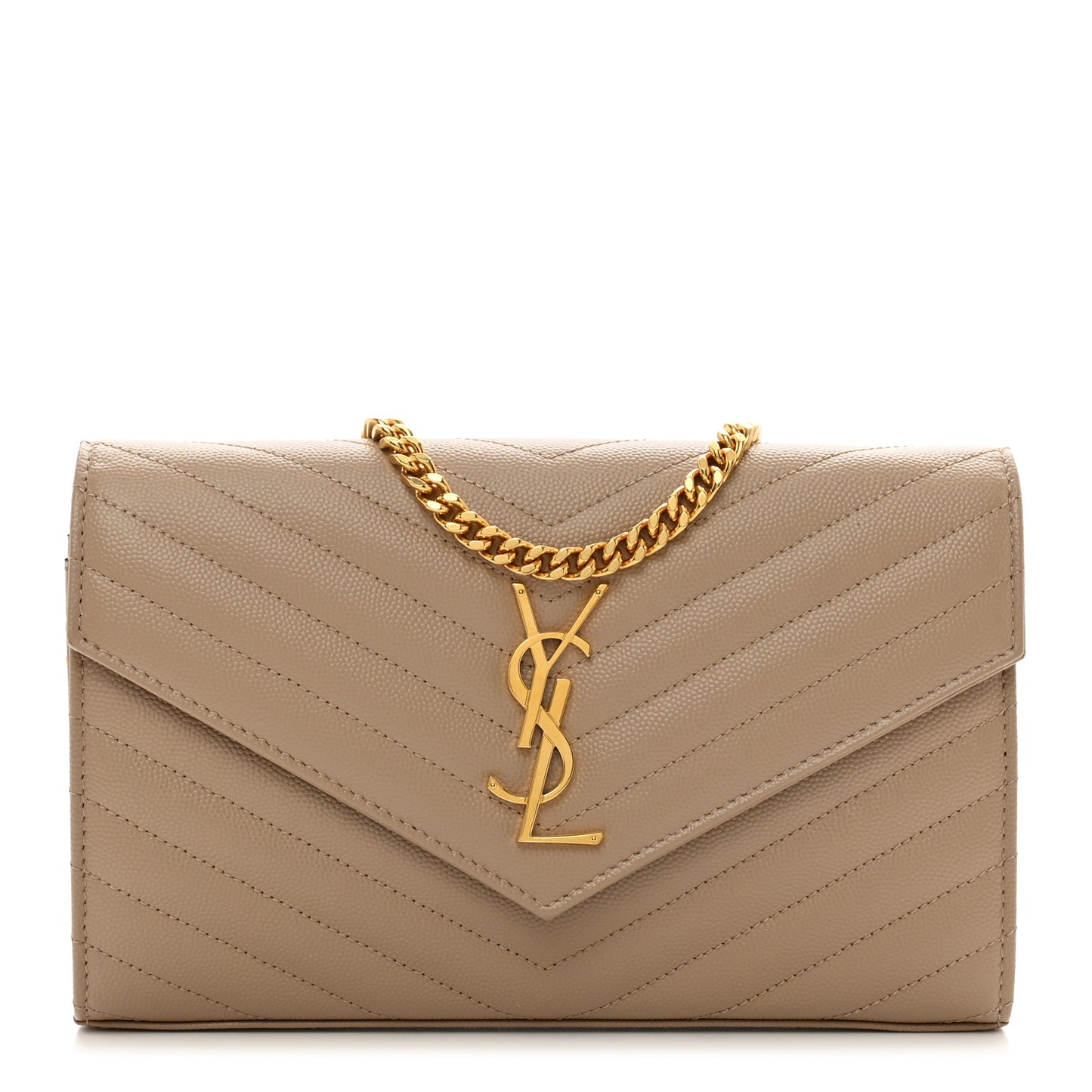 Grain De Poudre Matelasse Chevron Monogram Chain Wallet Dark Beige