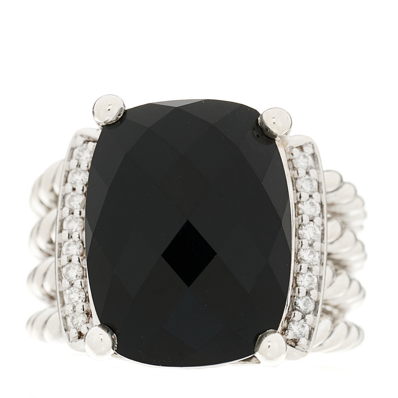 David Yurman Sterling Silver Diamond Black Onyx 16mm Wheaton Ring 52 6 1 of 4