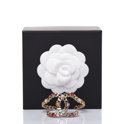 Chanel Metal Pearl Crystal Chain CC Cuff Bracelet Gold 6 of 6