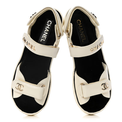 Chanel Shiny Calfskin Logo Platform Sandals 39 Ivory 5 of 16