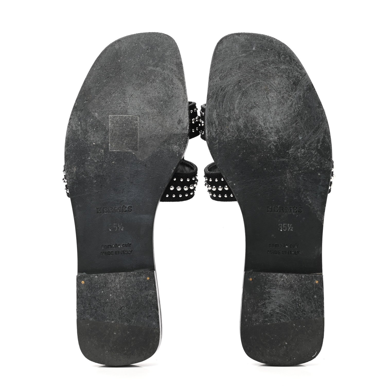 Hermes Suede Goatskin Studded Oran Sandals 35.5 Black 6 of 11