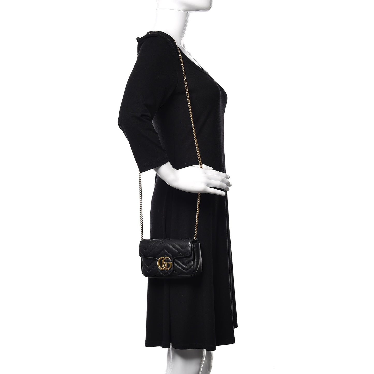Calfskin Matelasse Super Mini GG Marmont Shoulder Bag Black