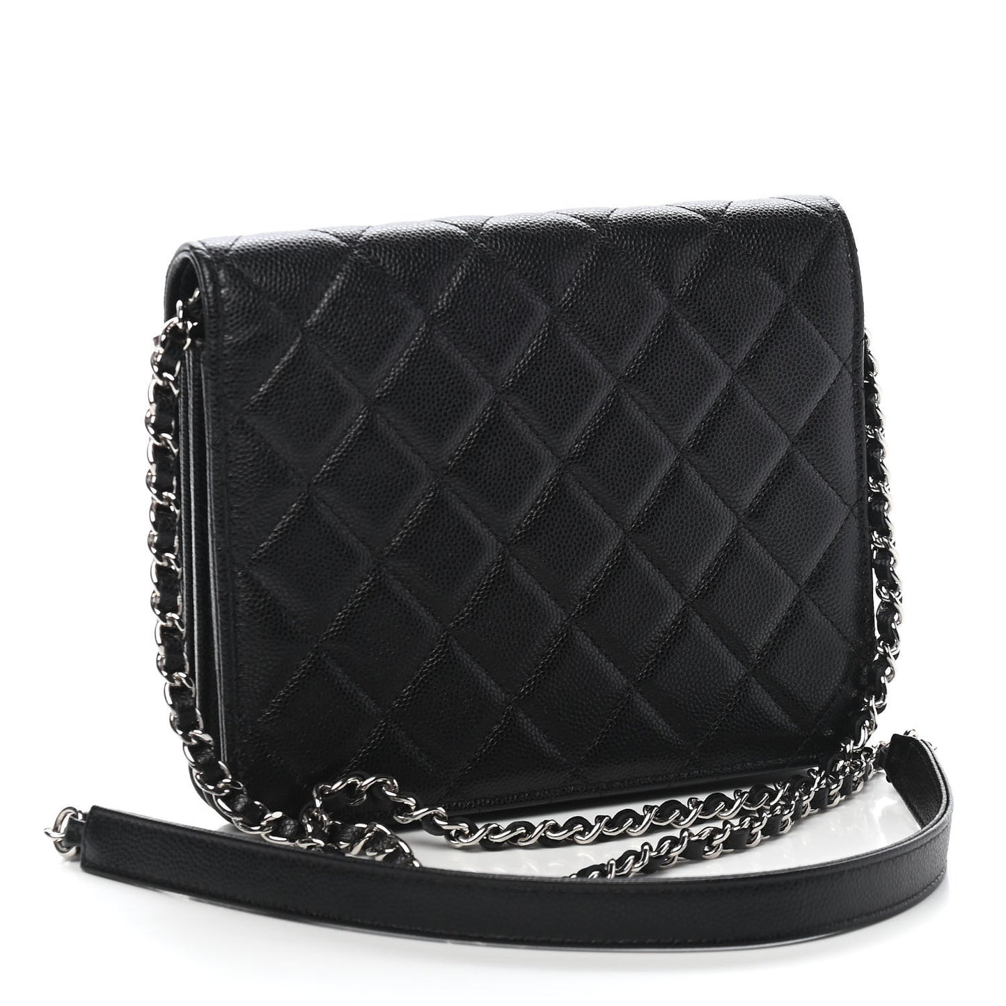 Caviar Quilted Square Wallet On Chain WOC Black