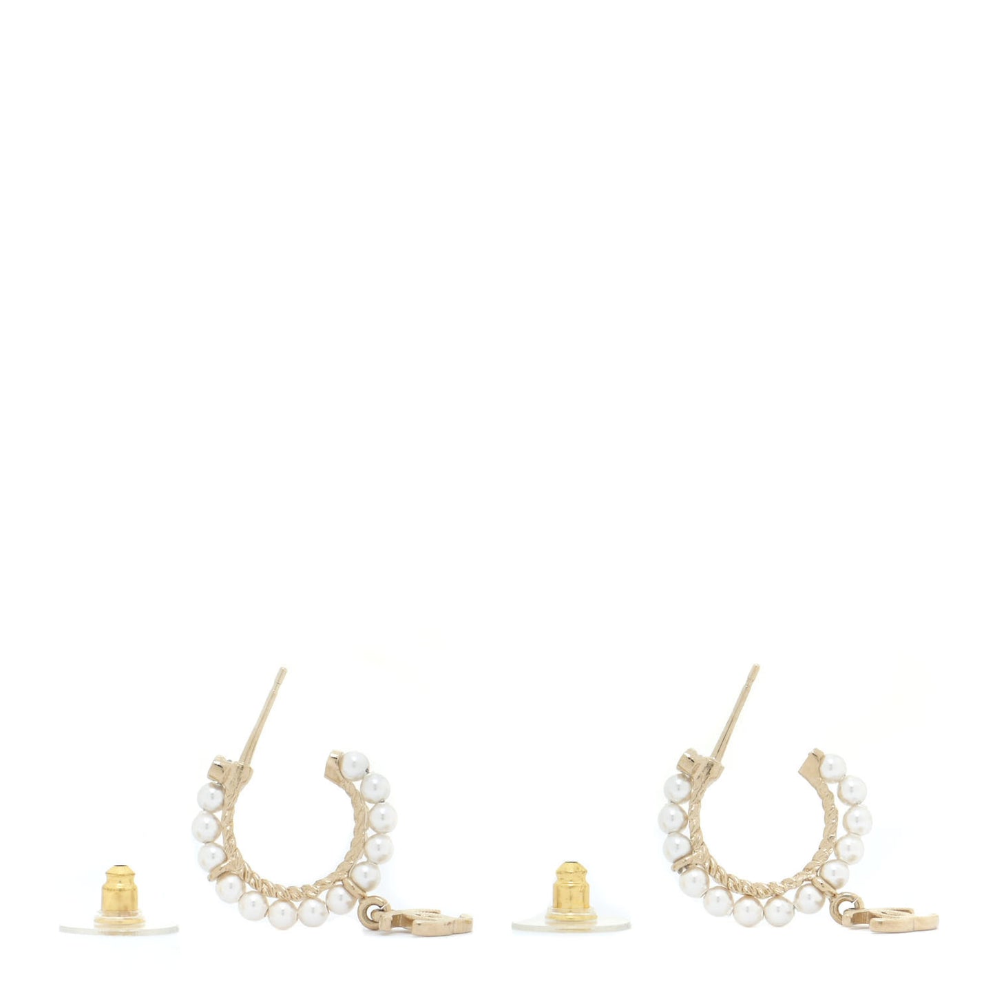 Pearl Charms CC Hoop Earrings Gold