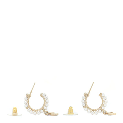 Chanel Pearl Charms CC Hoop Earrings Gold 3 of 5