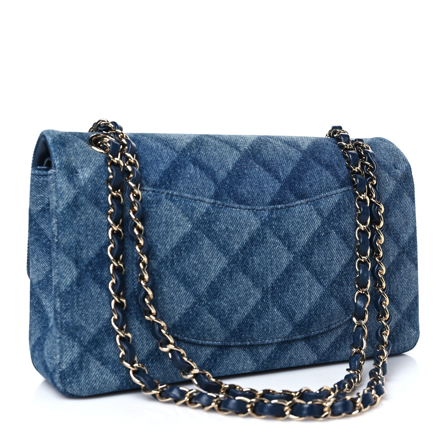 Printed Denim Quilted Medium Double Flap Dark Blue