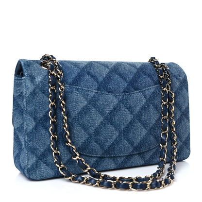 Chanel Printed Denim Quilted Medium Double Flap Dark Blue 3 of 10