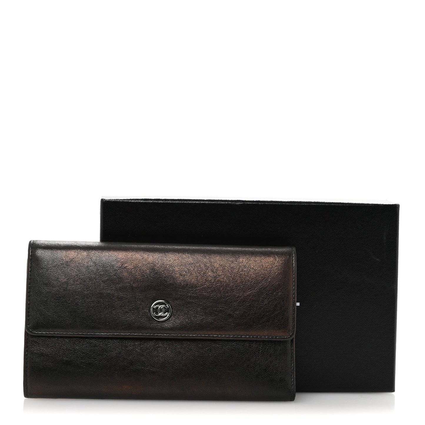 Calfskin CC Flap Wallet Gris Fonce