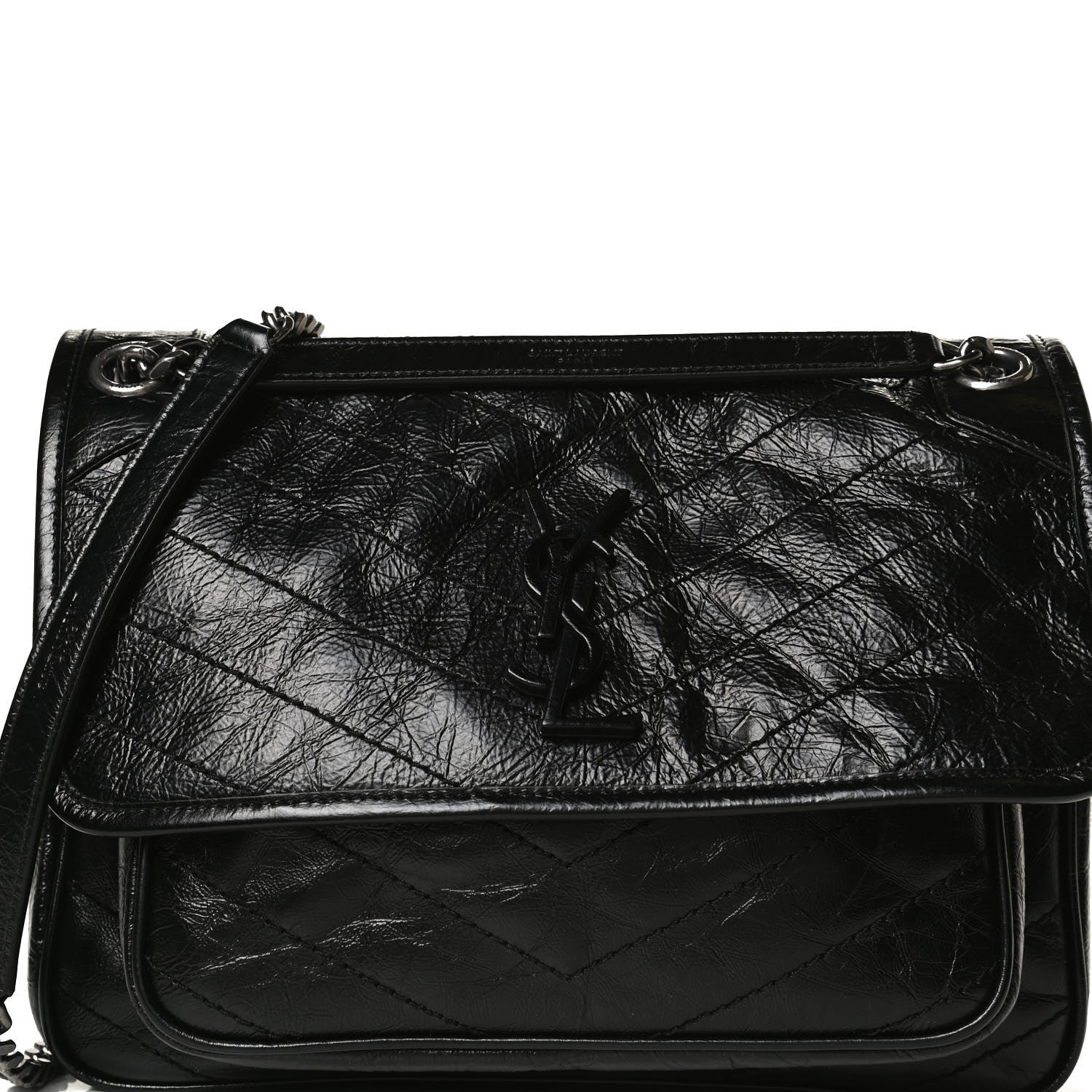 Saint Laurent Crinkled Calfskin Matelasse Monogram Medium Niki Chain Satchel Black 9 of 13