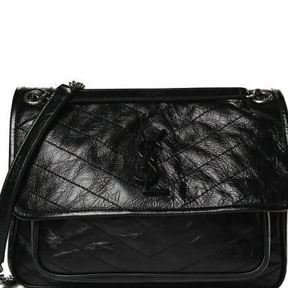Saint Laurent Crinkled Calfskin Matelasse Monogram Medium Niki Chain Satchel Black 9 of 13