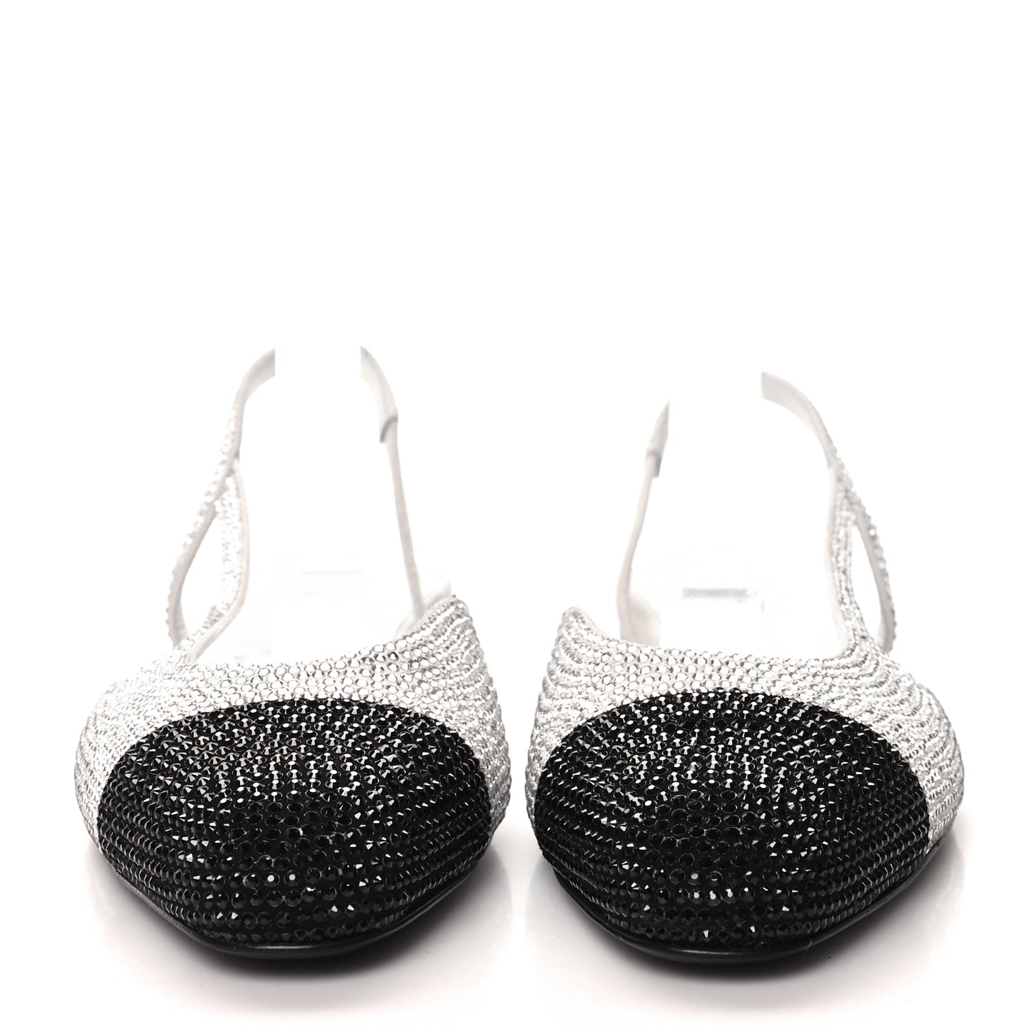 Strass Grosgrain Cap Toe CC Slingback Flats 38 Silver Black