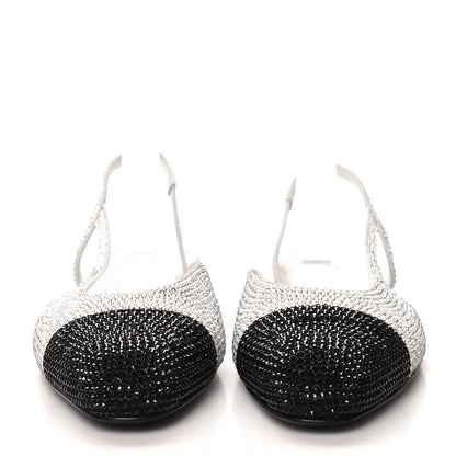 Chanel Strass Grosgrain Cap Toe CC Slingback Flats 38 Silver Black 2 of 9
