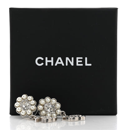 Chanel Crystal Pearl Coco Mark CC Drop Earrings Silver 5 of 5