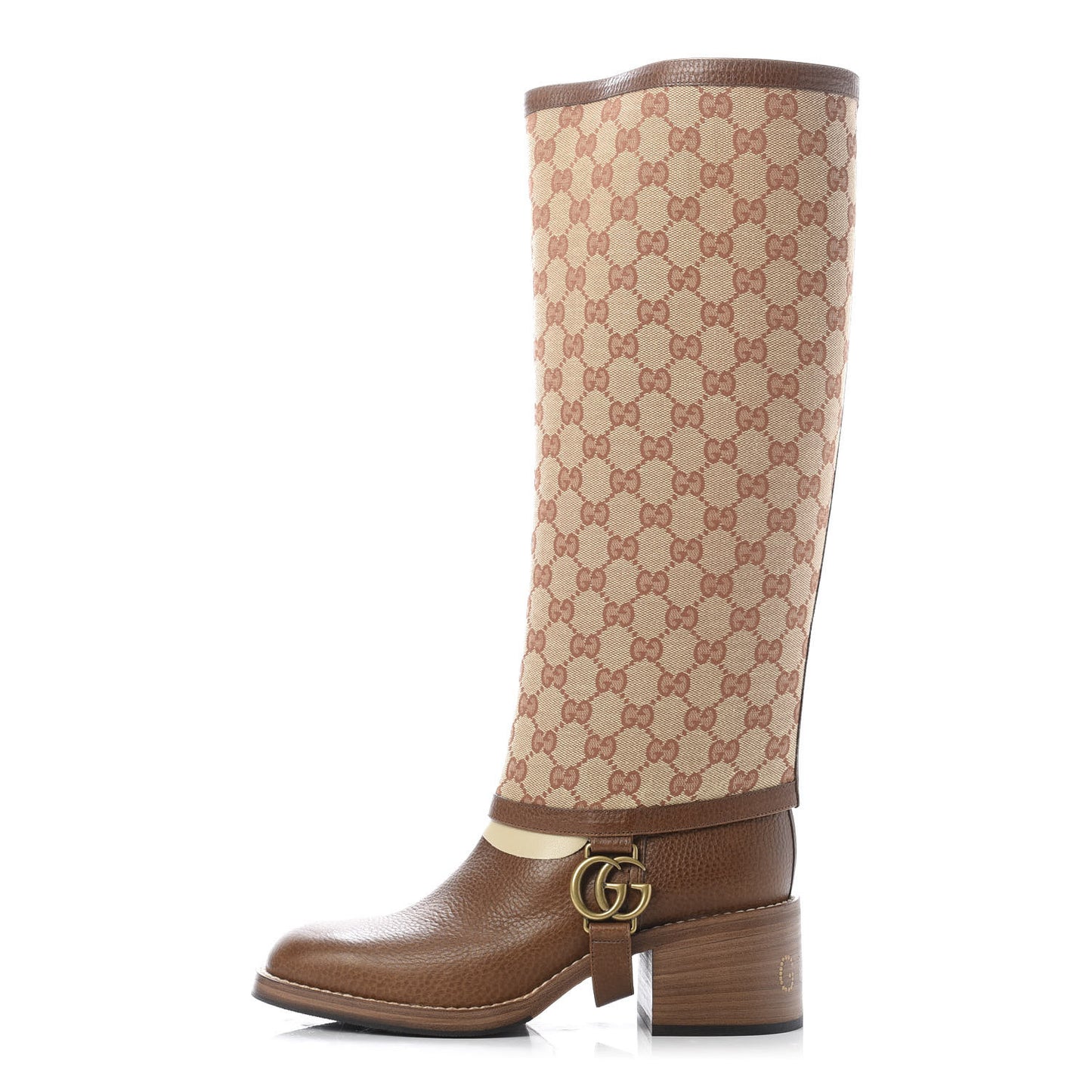 GG Monogram Calfskin Lola Tall Boots 39 Beige Ruggine Cuir