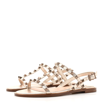 Valentino Garavani Metallic Nappa Rockstud T-Strap Slingback Flat Sandals 36 Skin 3 of 9