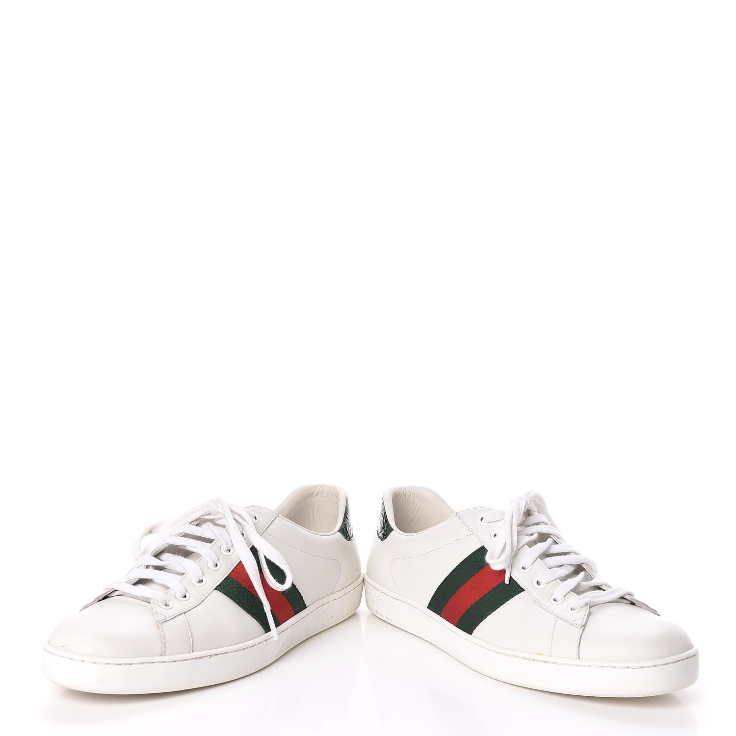 Gucci Calfskin Crocodile Web Mens Ace Sneakers 9 White Green 6 of 14