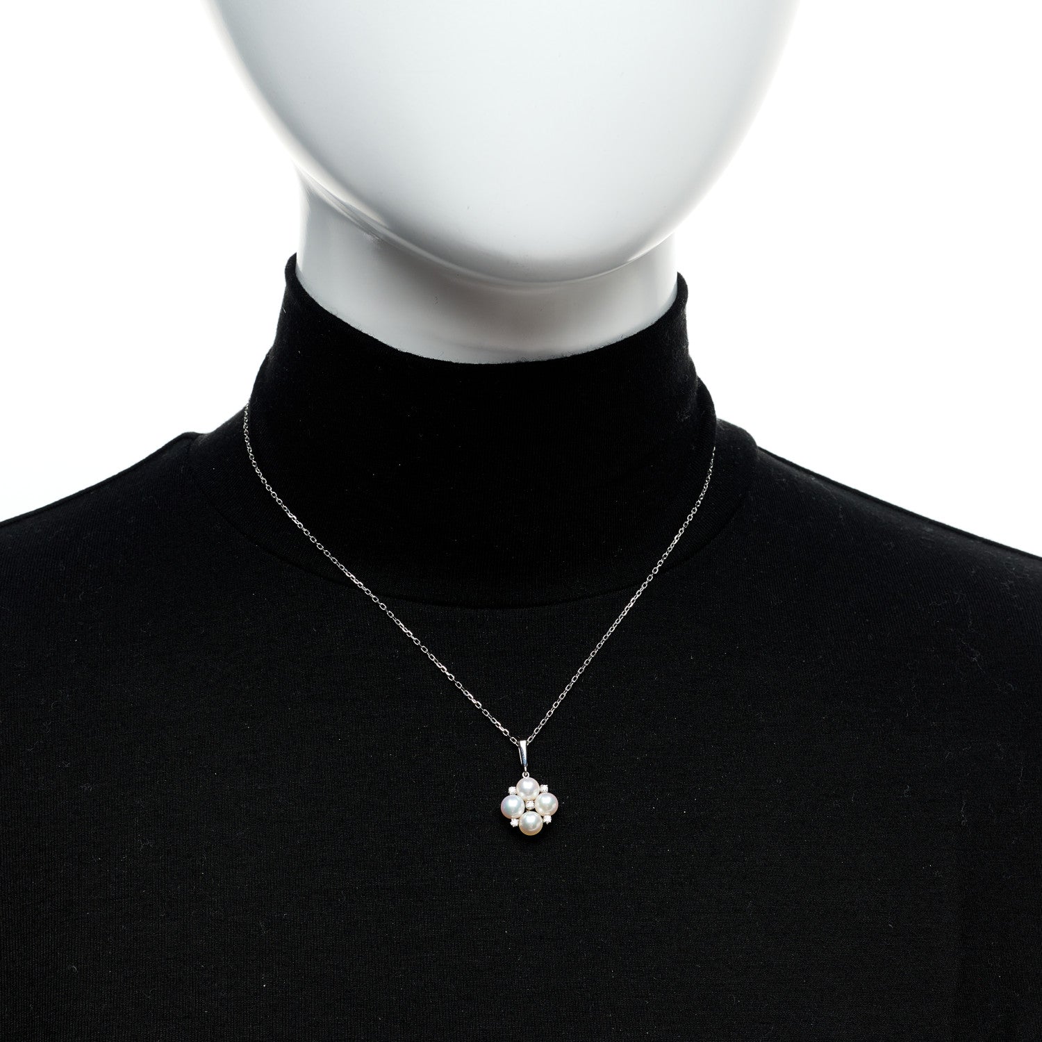 Mikimoto 18K White Gold Diamond Akoya Cultured Pearl 5.5mm Cluster Pendant Necklace 2 of 6