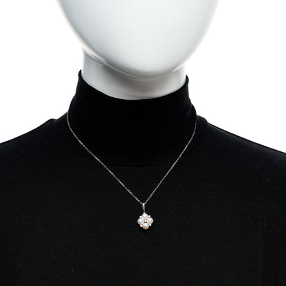 Mikimoto 18K White Gold Diamond Akoya Cultured Pearl 5.5mm Cluster Pendant Necklace 2 of 6