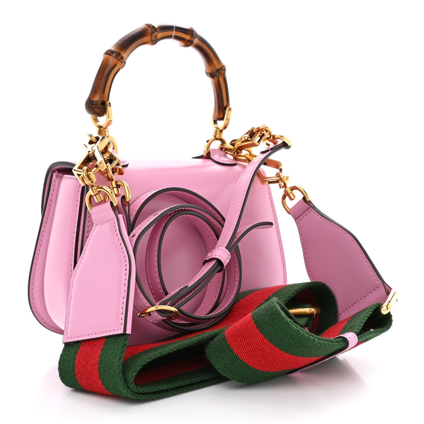 Boarded Dyana Lux Calfskin Web Mini Bamboo 1947 Top Handle Bag Nice Pink