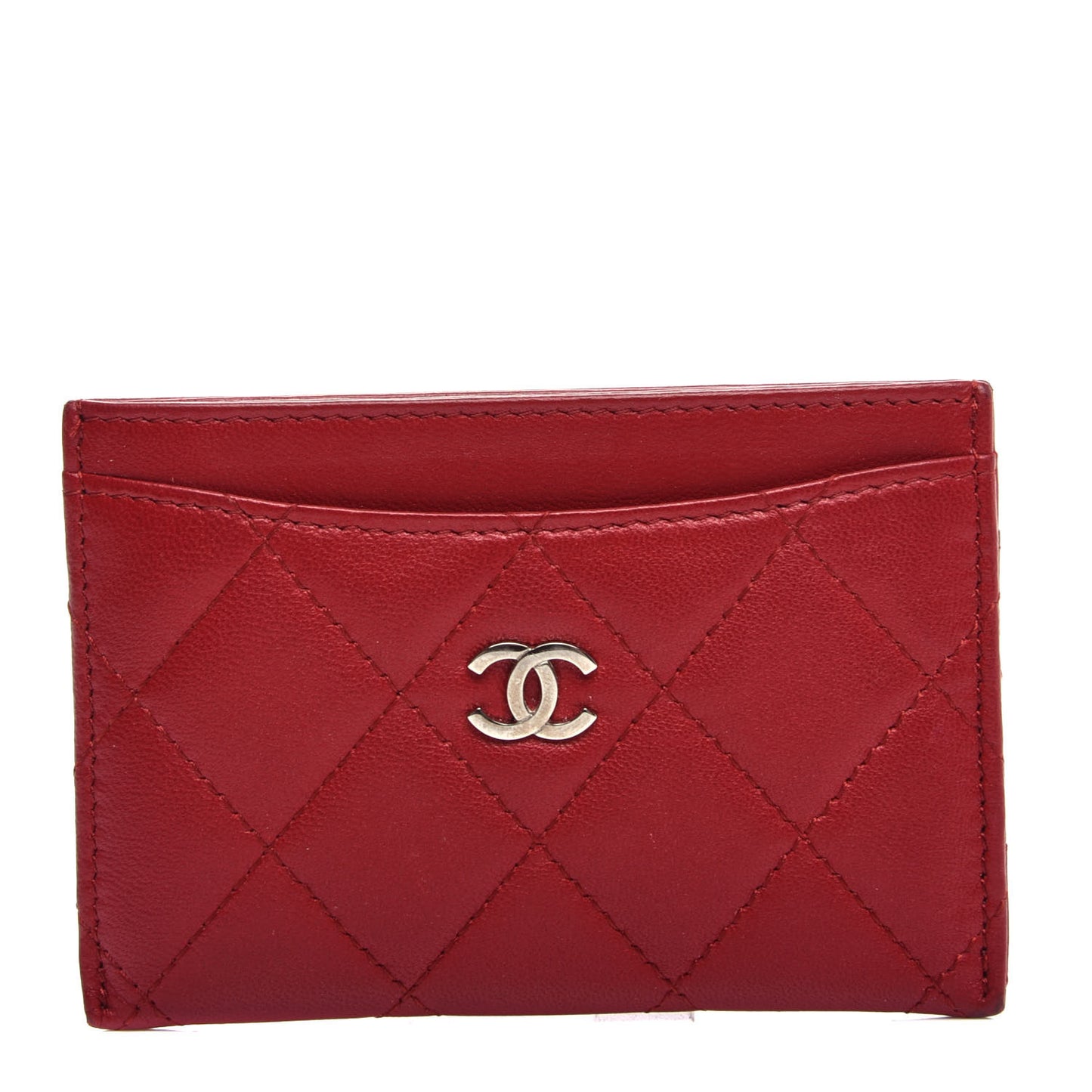 Lambskin Quilted Card Holder Red