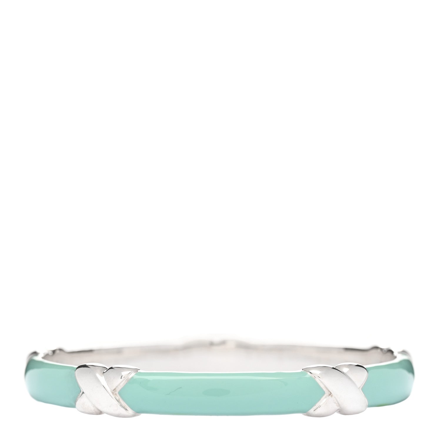 Tiffany Sterling Silver Enamel Signature X Bangle Bracelet Blue 2 of 3