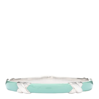 Tiffany Sterling Silver Enamel Signature X Bangle Bracelet Blue 2 of 3