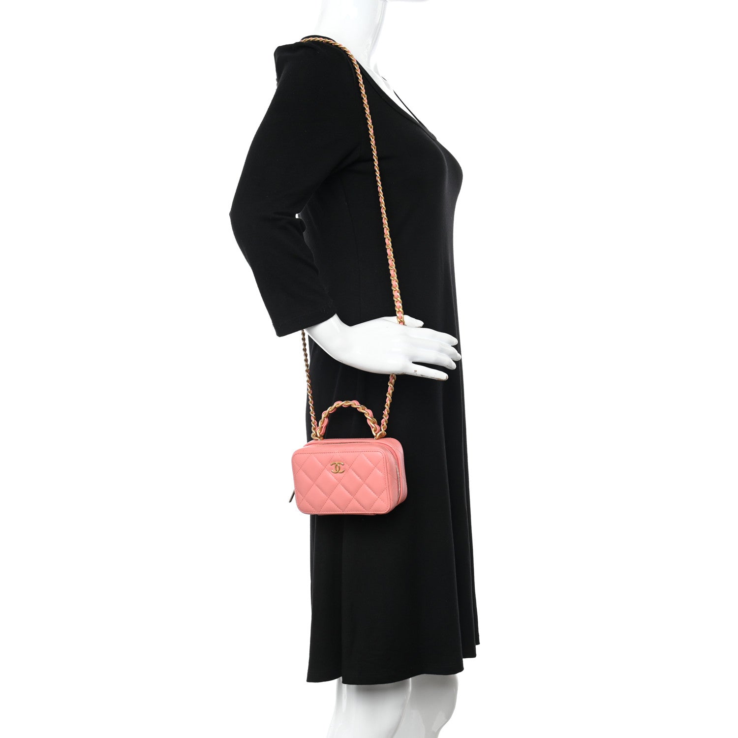 Chanel Lambskin Quilted Top Handle Mini Vanity Case Pink 2 of 9