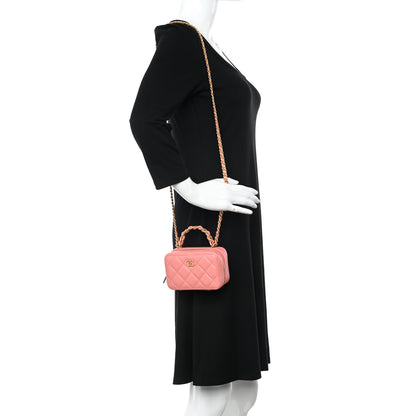 Chanel Lambskin Quilted Top Handle Mini Vanity Case Pink 2 of 9