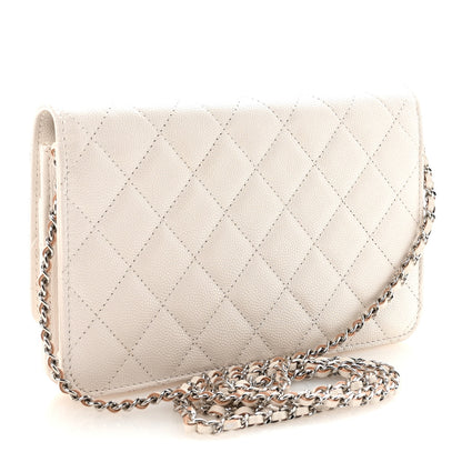 Chanel Iridescent Caviar Quilted Golden Class Wallet On Chain WOC White 2 of 10