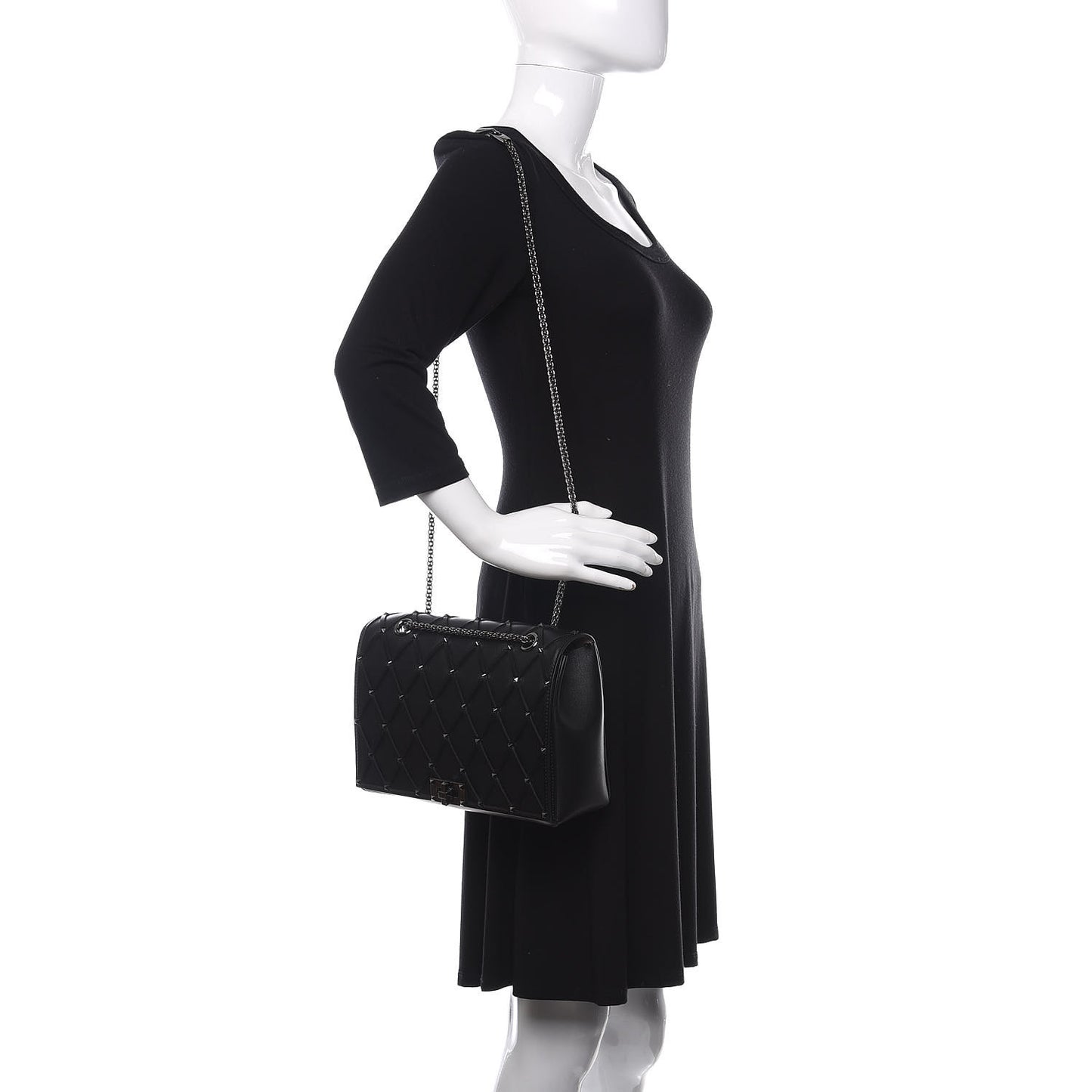 Smooth Calfskin Quilted Beehive Shoulder Bag Black