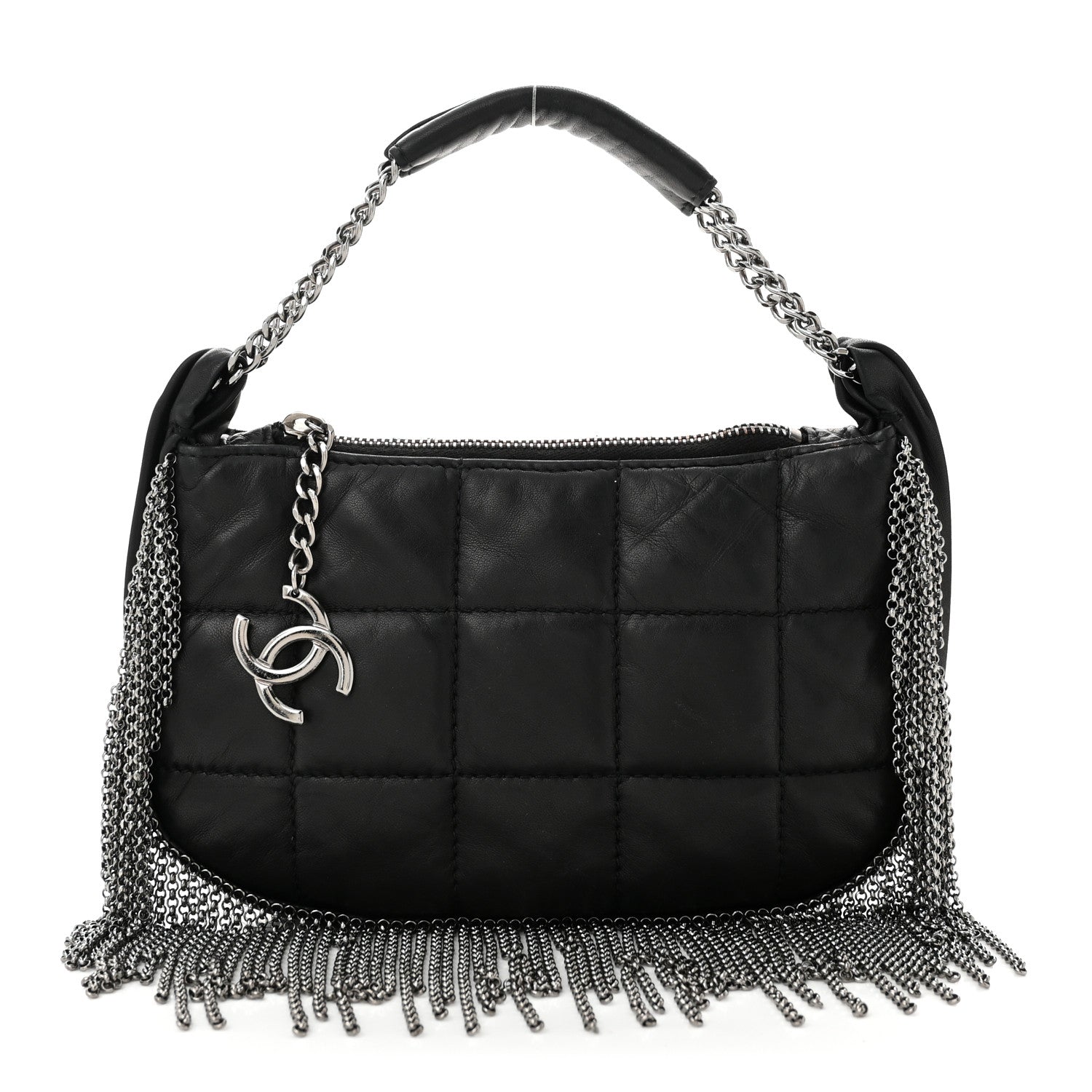 Chanel Lambskin Square Quilted Chain Fringe Pochette Black 1 of 10