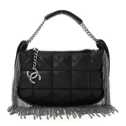 Chanel Lambskin Square Quilted Chain Fringe Pochette Black 1 of 10