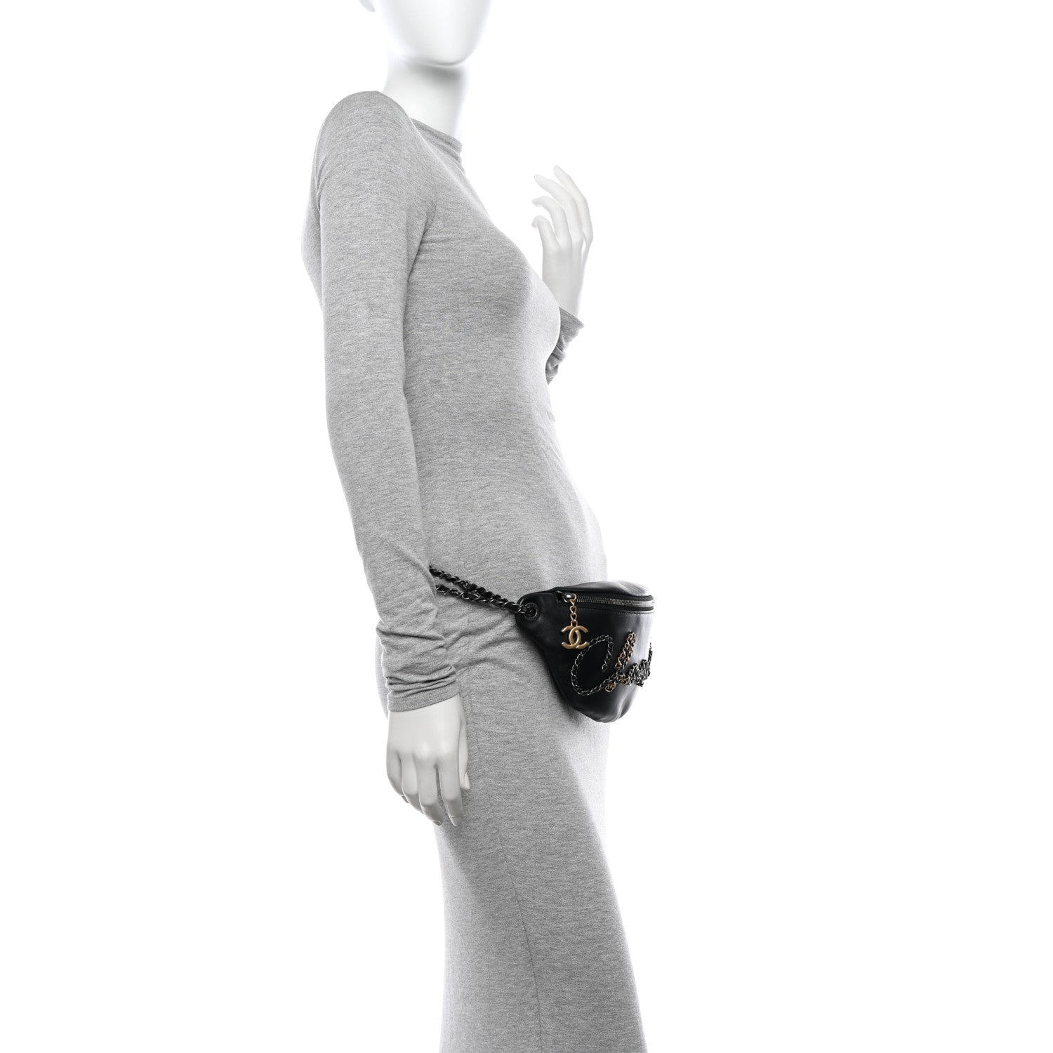 Chanel Calfskin Chain 20s Signe Waist Bag Black 2 of 11