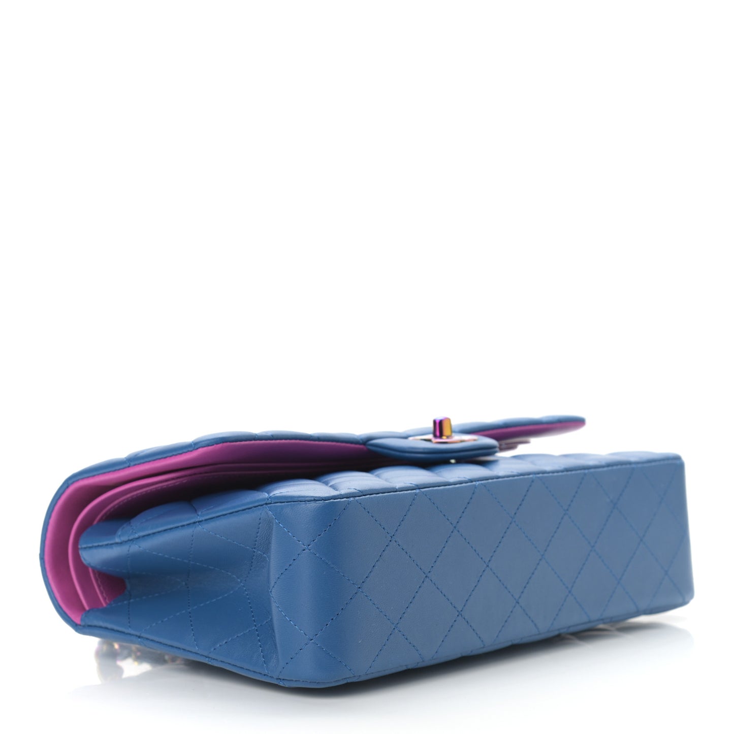 Lambskin Quilted Medium Double Flap Blue Pink
