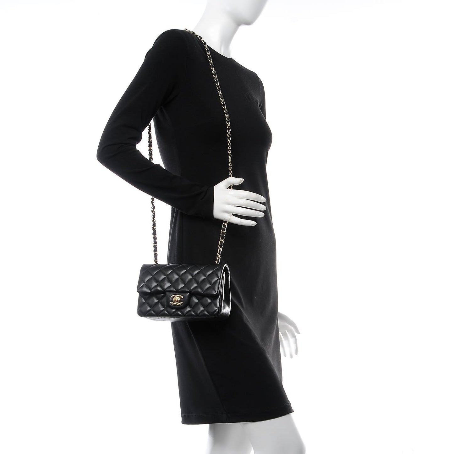 Lambskin Quilted Mini Rectangular Flap Black